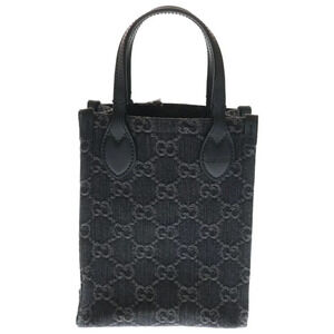 GUCCI GG Denim Handbag Shoulder Bag Black Canvas